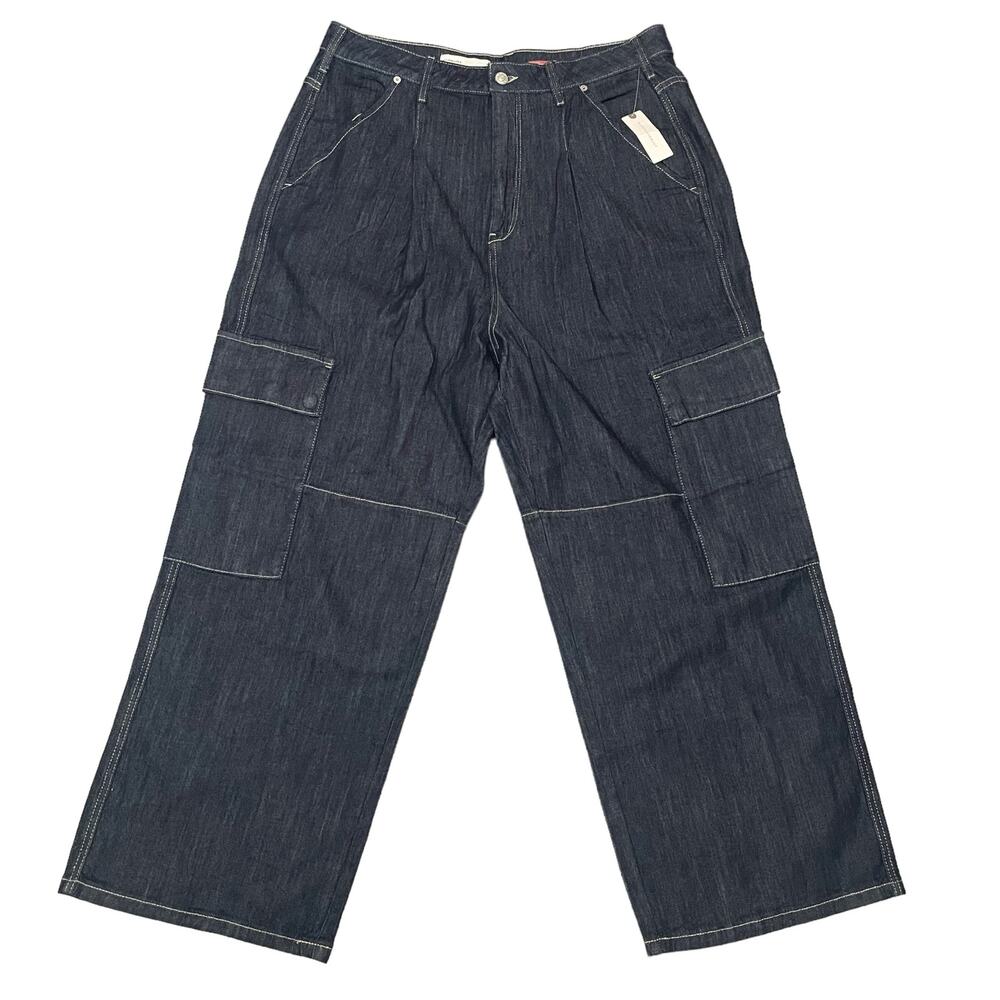 NEW Pilcro by Anthropologie Low Slung Relaxed Fit Cargo Jeans Blue Oversized 32